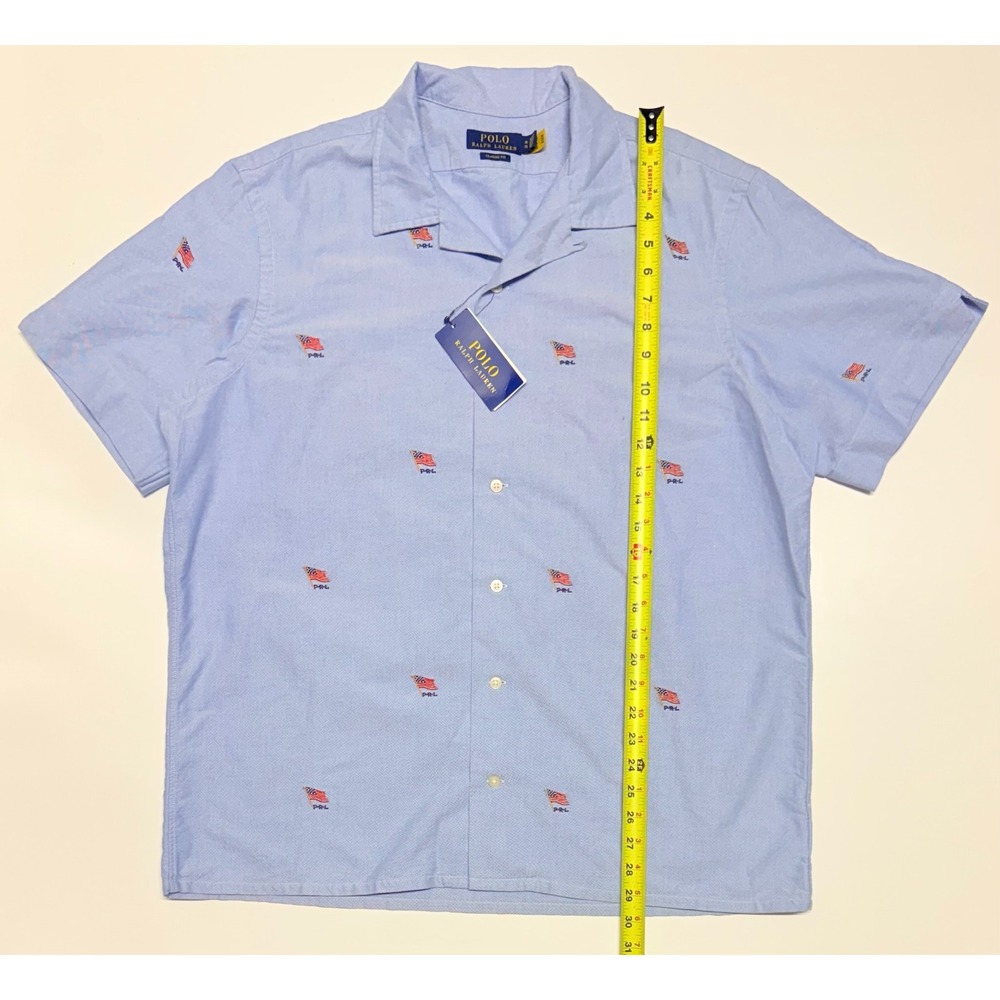 Polo Ralph Lauren Men XL Blue American Flag‎ Oxford Camp Collar Shirt New
